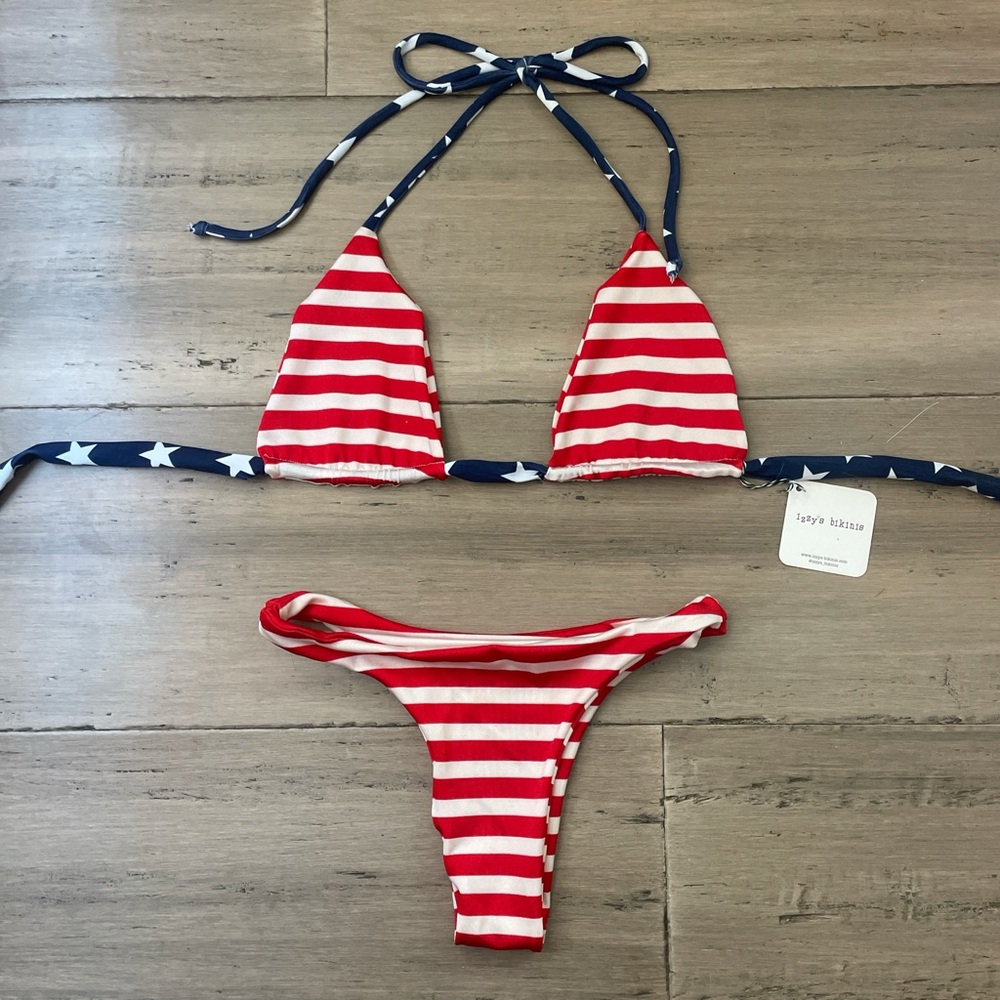 Red and White Striped Bikini Set